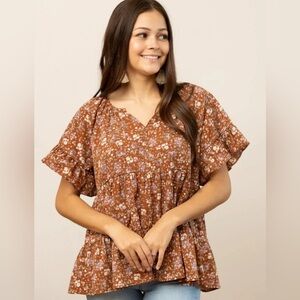 IMG Floral Ruffle Hem Blouse - Orange and White